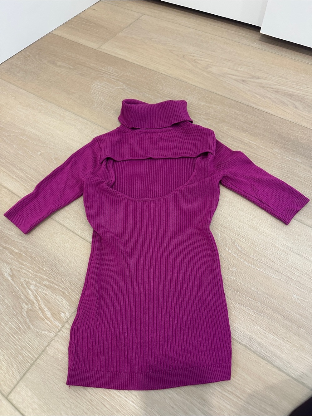 Free People Magenta Ribbed Turtleneck Sweater with Cutout